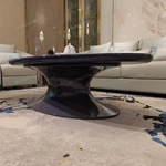Luxury Modern Carbon Fiber Oval Coffee Table with Sculptural Pedestal Base